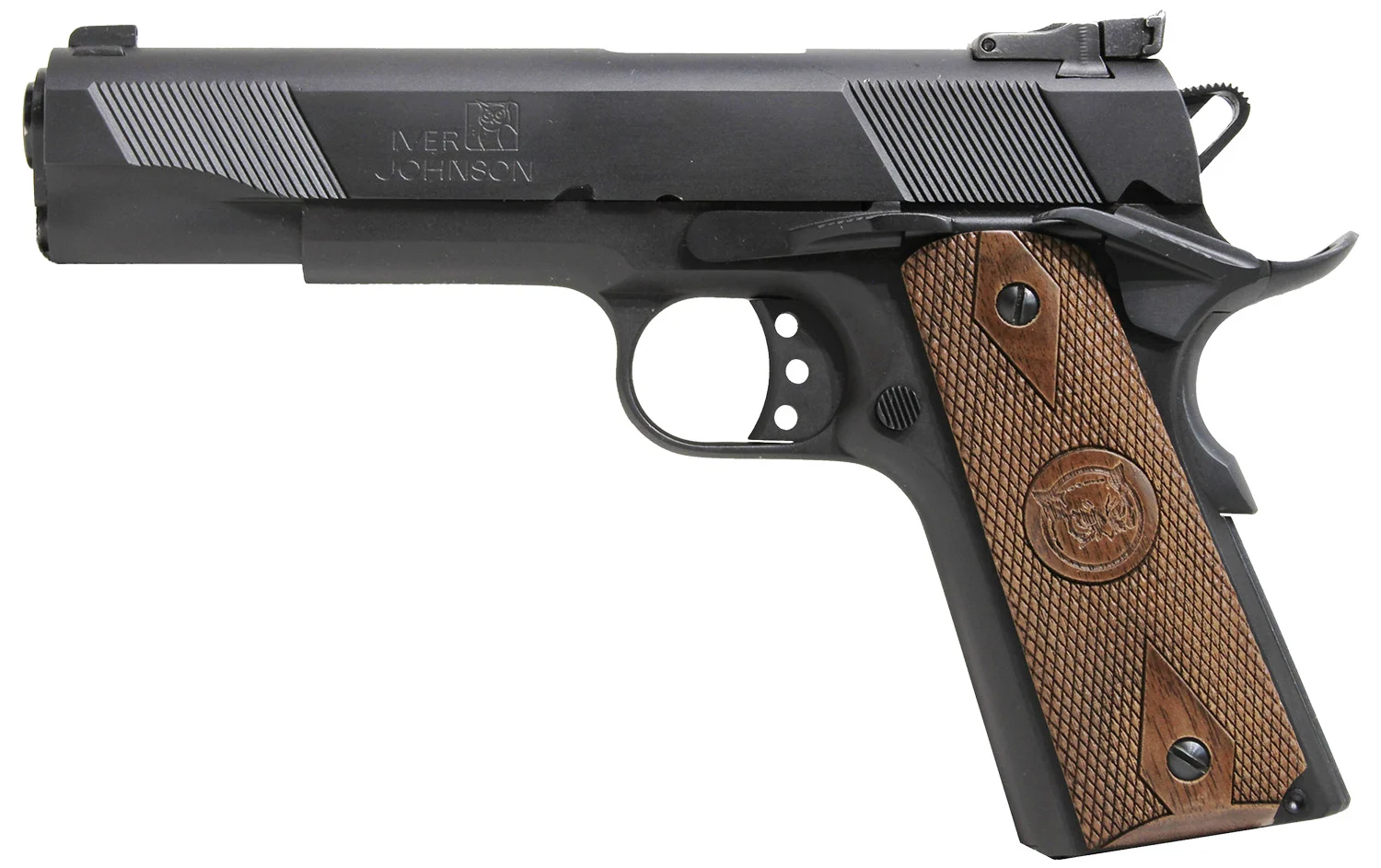 Iver Johnson Arms EAGLE9 Eagle 9mm Luger 9+1 5" Black Steel Barrel, Matte Blued Serrated Steel Slide & Frame w/Beavertail, Dymondwood Walnut Grip