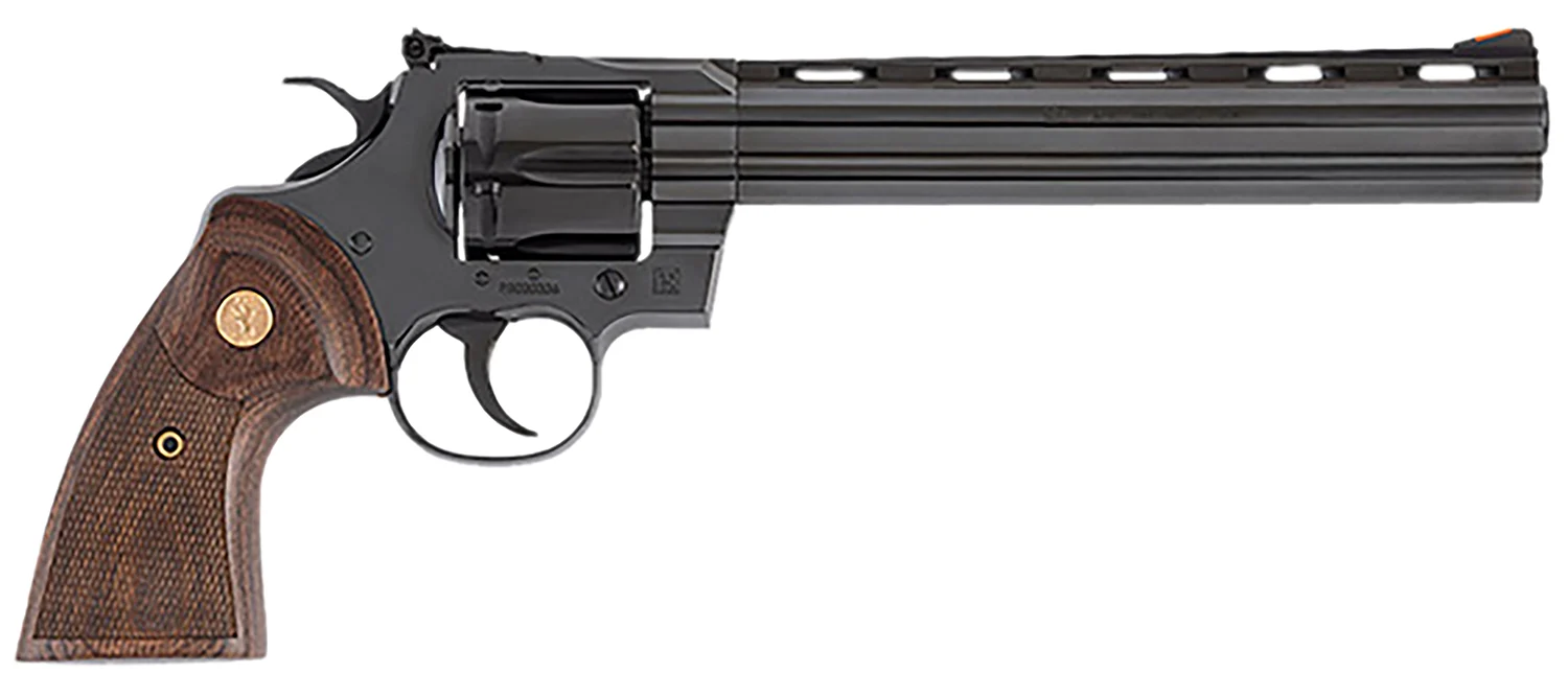 Colt Mfg PYTHONBP8WTS Python 357 Mag/38 Special 6 Shot 8" Blued Carbon Steel Vent Rib Barrel, Cylinder & Frame, Wood Grip, Exposed Hammer