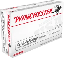 Winchester 6.5x55mm Swedish Ammunition Target USA6555 140 Grain Full Metal Jacket 20 Rounds